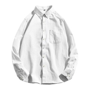 men's lightweight casual classic dress shirt solid button down shirts loose fit long sleeve shirts with pocket (white,5x-large)