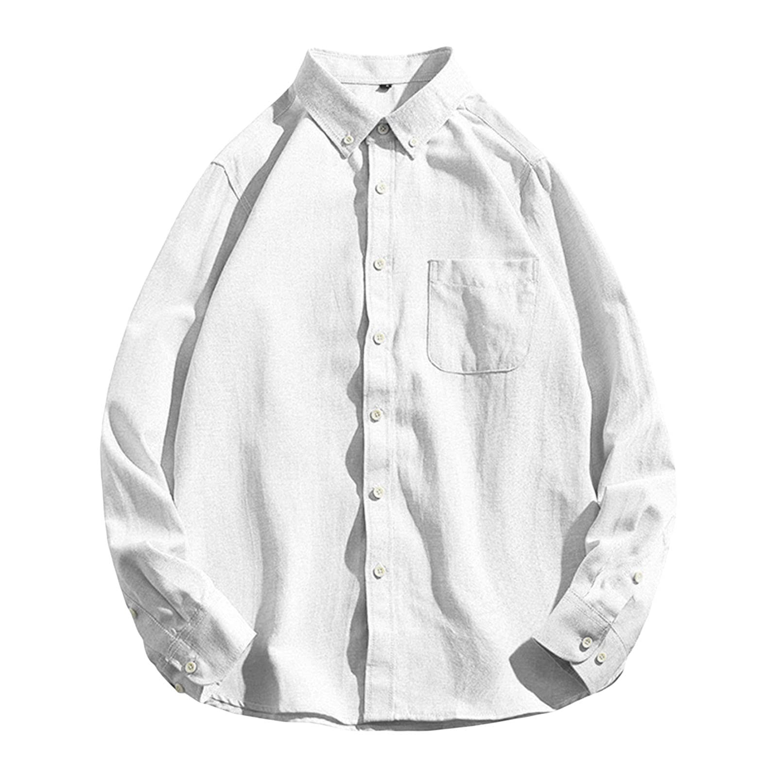 Men's Lightweight Casual Classic Dress Shirt Solid Button Down Shirts Loose Fit Long Sleeve Shirts with Pocket (White,5X-Large)