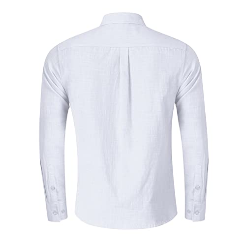 Men Lightweight Casual Plaid Dress Shirt Stylish Solid Button Down Shirts Patchwork Slim Fit Long Sleeve Shirts (White,Small)