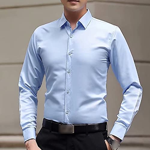 Men's Lightweight Casual Classic Dress Shirt Regular Fit Button Down Shirts Solid Wrinkle Free Long Sleeve Shirts (Light Blue,Large)