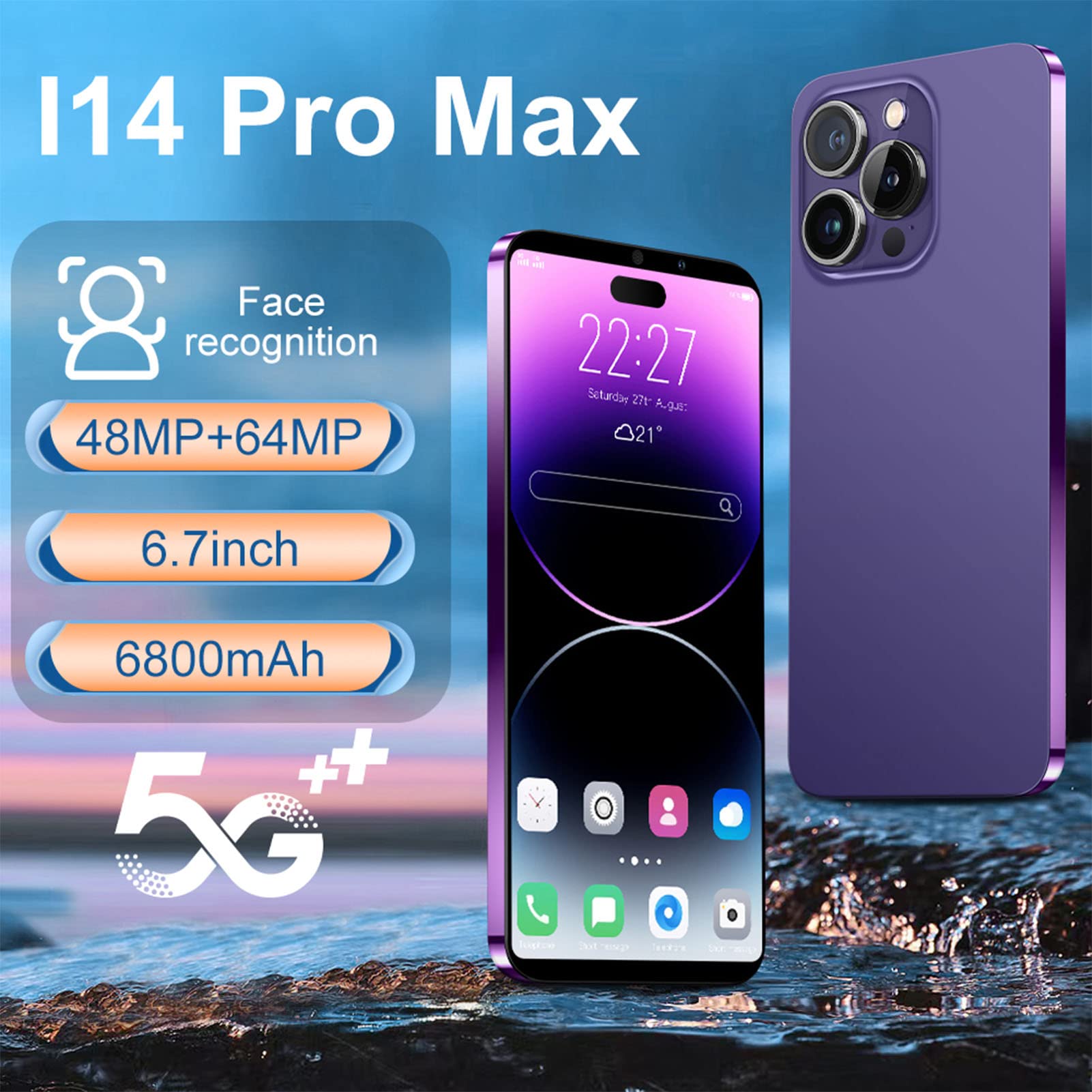 Zopsc i14pro 6.1in Smartphone for 11.0 5G Dual Screen WiFi 4GB 64GB MT6889 Deca Core 7000mAh 1440 3040 800W 1600W 100 240V