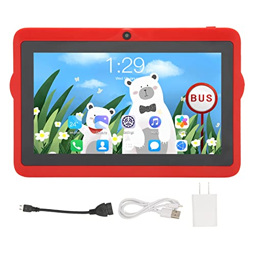 CUIFATI 7in Kids Tablet with IPS Screen Display, 2GB 32GB 8 Cores CPU 10 Tablet, 5000 MAh Battery, Drop Proof Case, WiFi, Split Screen (Red)