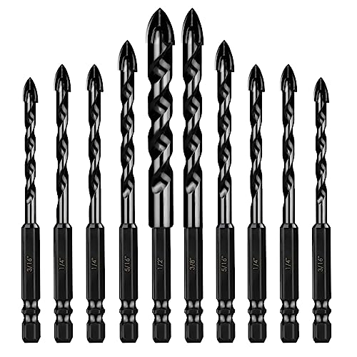 UBESTHS Masonry Drill Bits Set 10PCS, Concrete Drill Bit Set with Tungsten Carbide Tip for Glass,Tile, Brick, Cement, Concrete, Plastic, Cinder Block, Wood etc