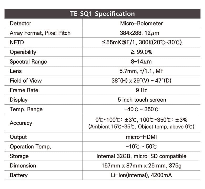 Thermal Expert TE-SQ1, i3system Thermal Imaging Camera, 384x288 IR Resolution, 5" Touch Screen, Designed and Manufactured in Korea, Excellent Performance for Measuring Abnormal temperatures