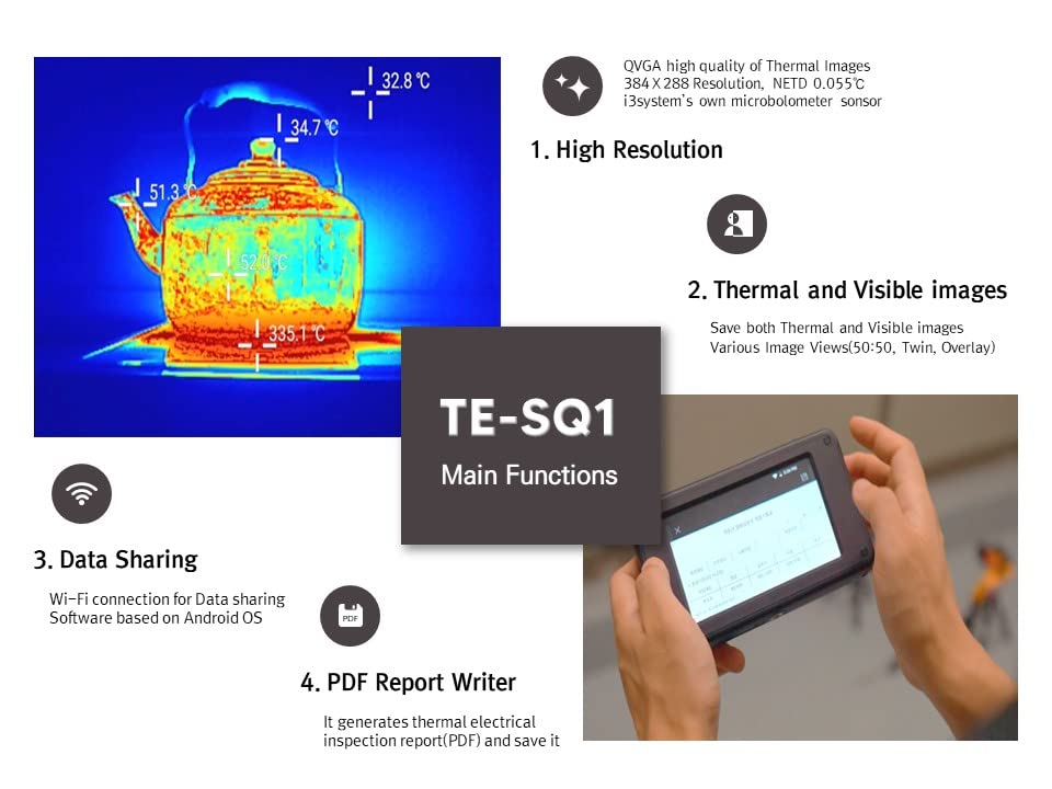 Thermal Expert TE-SQ1, i3system Thermal Imaging Camera, 384x288 IR Resolution, 5" Touch Screen, Designed and Manufactured in Korea, Excellent Performance for Measuring Abnormal temperatures