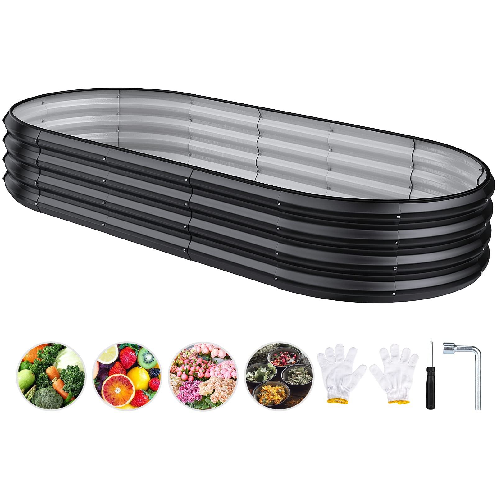 NovDeco Raised Garden Bed, 6x3x1ft Galvanized Oval Raised Planter Bed Outdoor, Rot-Resistant Metal Planter Box for Vegetables Flowers Herb Patio Ground