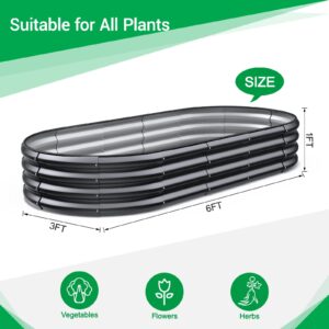 NovDeco Raised Garden Bed, 6x3x1ft Galvanized Oval Raised Planter Bed Outdoor, Rot-Resistant Metal Planter Box for Vegetables Flowers Herb Patio Ground