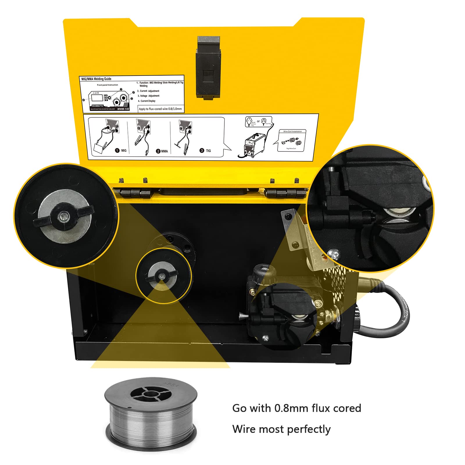 MYYWELD MIG140 3 in 1 Welder 110V Gasless welding machine & E71TGS.030 2-Pound Spool Flux Core Wire