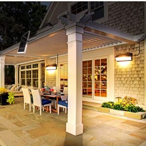 OUGETHER Solar Lights Indoor Outdoor Home 1600 Lumen Dual Head Solar Shed Light with Dimmable Remote Control/Pull Wire Switch White Solar Pendant Light for Patio Porch Barn Farm House (White)