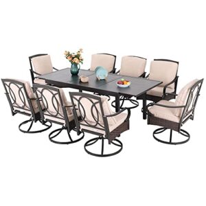 sophia & william patio outdoor dining sets for 8, outdoor table furniture set 9 piece- 1 rectangular expandable patio table and 8 padded swivel dining chairs