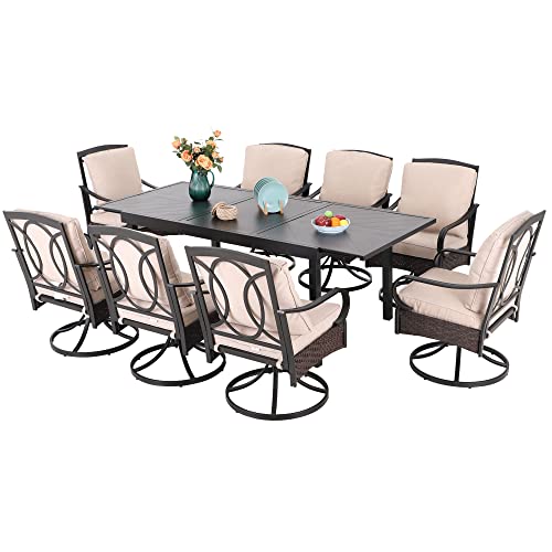 Sophia & William Patio Outdoor Dining Sets for 8, Outdoor Table Furniture Set 9 Piece- 1 Rectangular Expandable Patio Table and 8 Padded Swivel Dining Chairs