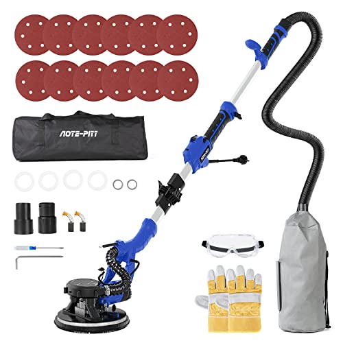 AOTE-PITT Drywall Sander, 810W 7A Electric Drywall Sander with Vacuum Attachment, Variable Speed 900-1800RPM Power Wall Sanders with 12 Pcs Sanding Discs, LED Light, Extension Handle, Dust Hose