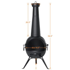 SINGLYFIRE Chiminea Fireplace Outdoor Prairie Fire Deck or Patio Backyard Wooden Fire Pit with Chiminea Cover Rust-Free Iron Black