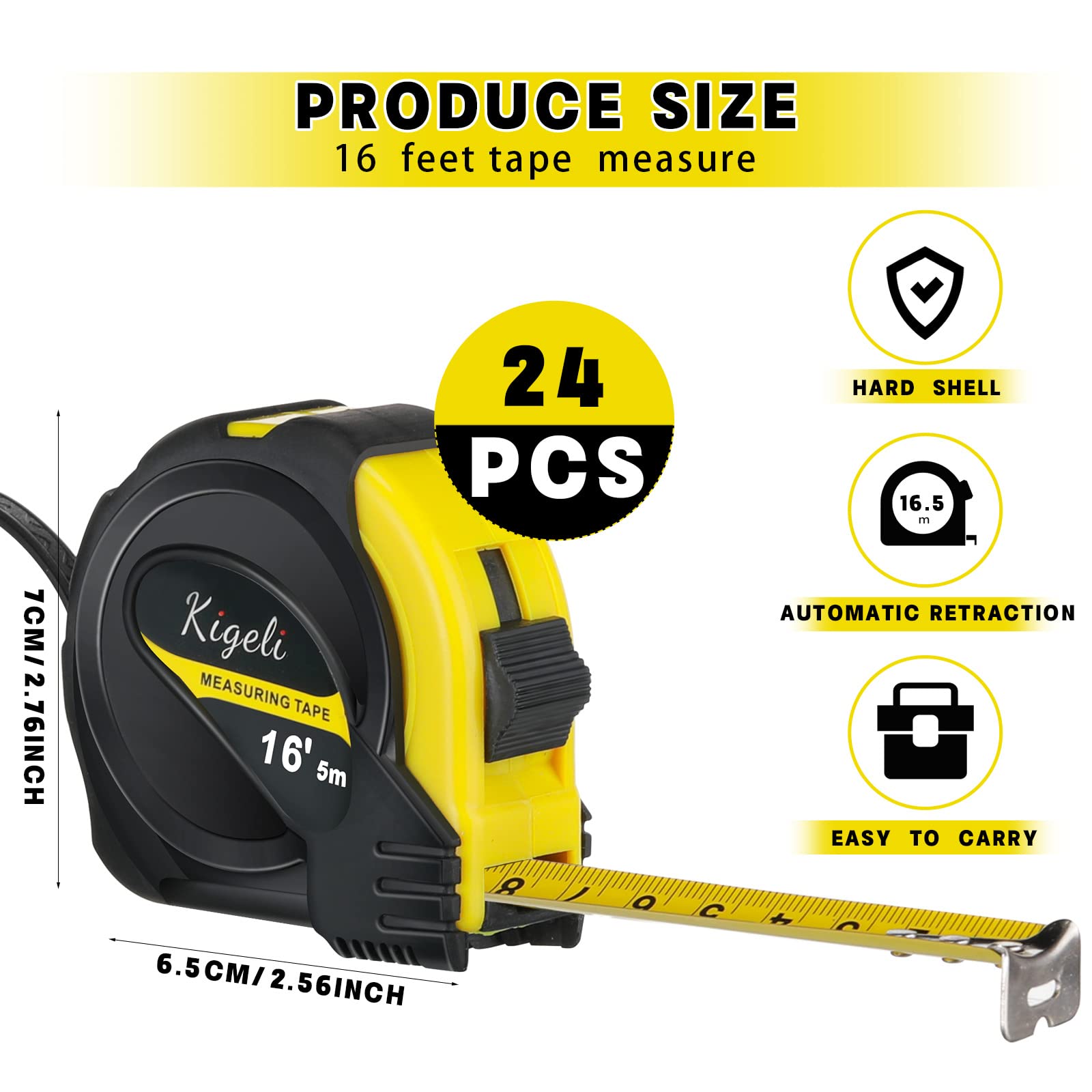 24 Pack 16 ft Retractable Tape Measure Tape Measure Bulk Self Locking Easy Read Measuring Tape Small Tape Measure Easy Read Tape Measure with Fractions 1/8 Measurement