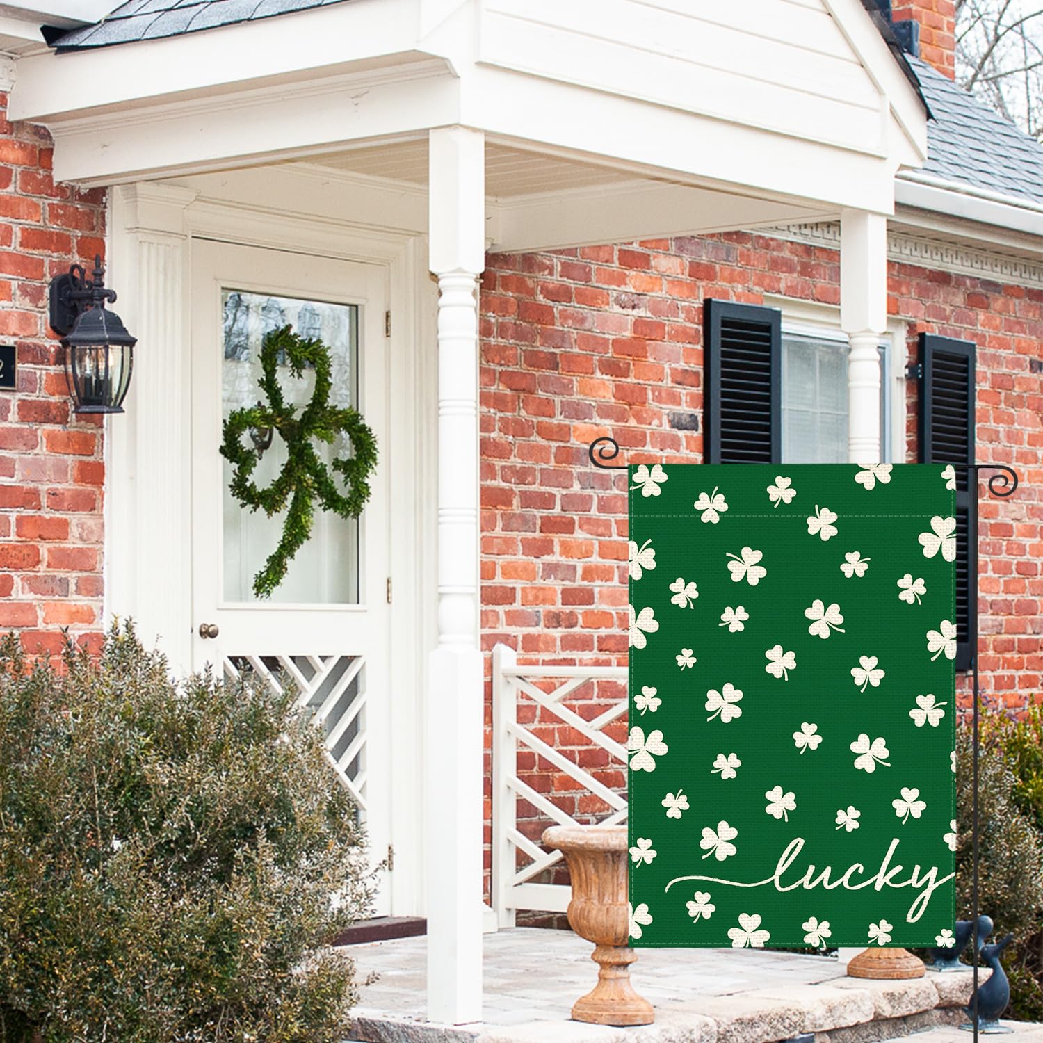 AVOIN colorlife St Patricks Day Lucky Garden Flag 12x18 Inch Double Sided Outside, Floral Small Burlap Shamrocks Clovers Yard Outdoor Decoration