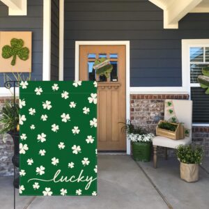 AVOIN colorlife St Patricks Day Lucky Garden Flag 12x18 Inch Double Sided Outside, Floral Small Burlap Shamrocks Clovers Yard Outdoor Decoration