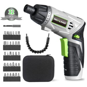 phalanx cordless power screwdriver, 4v electric screwdriver rechargeable set with 17+1 torque settings & flashlight, max 5n.m, power screwdriver with 30 pcs bits, small screw gun for furniture/desktop