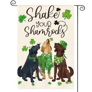 avoin colorlife shake your shamrocks st patricks day garden flag 12x18 inch double sided outside, dogs clover floral yard outdoor flag