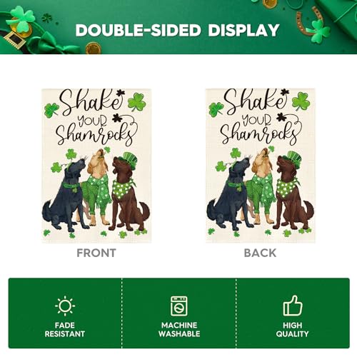 AVOIN colorlife Shake Your Shamrocks St Patricks Day Garden Flag 12x18 Inch Double Sided Outside, Dogs Clover Floral Yard Outdoor Flag