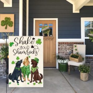 AVOIN colorlife Shake Your Shamrocks St Patricks Day Garden Flag 12x18 Inch Double Sided Outside, Dogs Clover Floral Yard Outdoor Flag