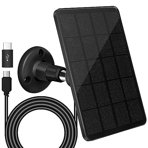 Solar Panel Charger for Outdoor Wireless Security Camera with 360°Adjustable Mount, 5V 4W Waterproof Continuous Solar Power for Camera with 10ft Micro USB & Type-C Port Charging Cable Black