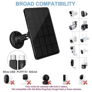 Solar Panel Charger for Outdoor Wireless Security Camera with 360°Adjustable Mount, 5V 4W Waterproof Continuous Solar Power for Camera with 10ft Micro USB & Type-C Port Charging Cable Black