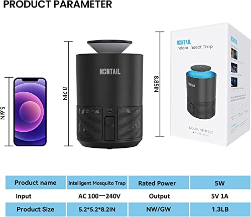 Mosquito Trap NONTAIL Fruit Fly Traps for Indoors,Catcher & Killer for Gnat, Moth, Flies, Non-Zapper Insect Traps with UV Light Fan & Sticky Glue