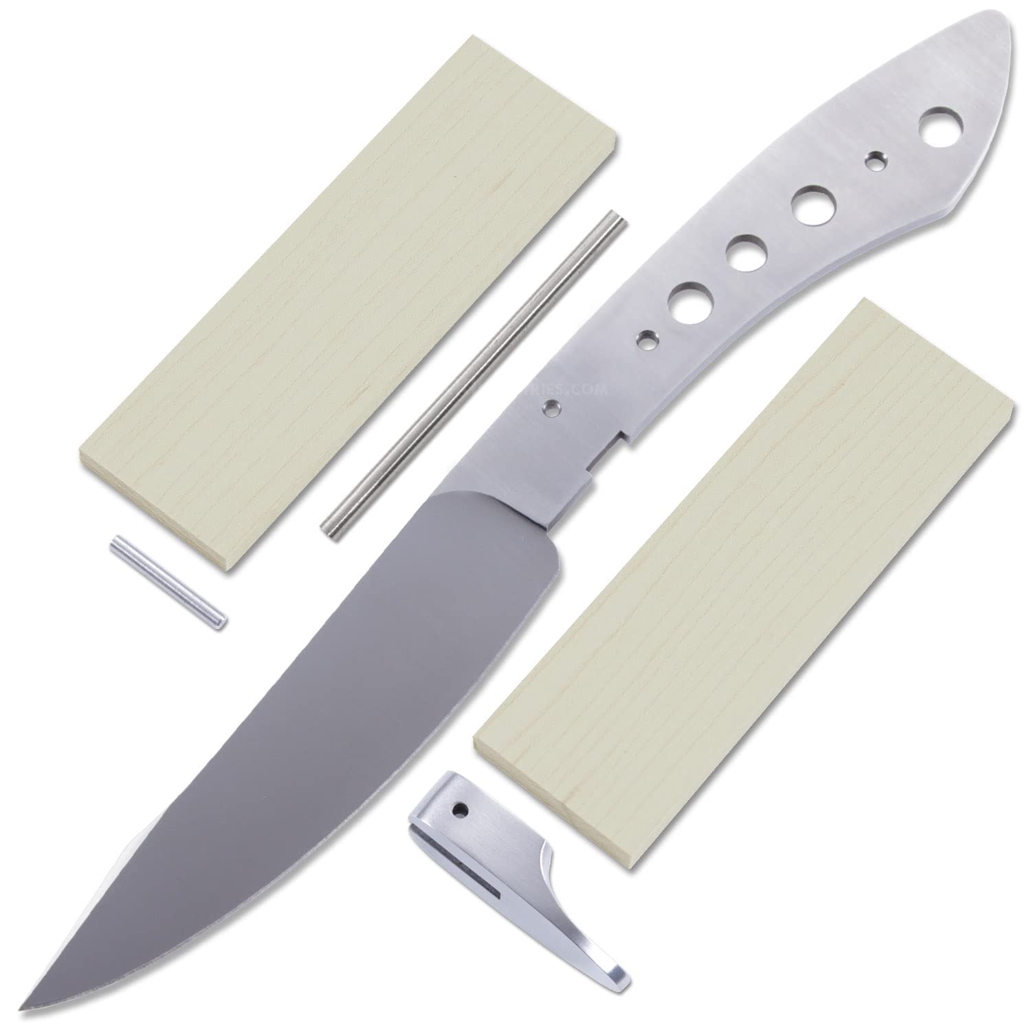 EZSMITH Knife Making Kit - Vaquero - DIY Master Series Fixed Blade - (Blade Blank & Pinstock w/Curly Maple Handle Scales) - (Gift Boxed) - (James R. Cook, MS - USA Design) - (by KnifeKits)