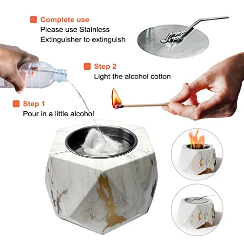 Tabletop Fire Pit Ethanol Fire Pit Portable Fire Concrete Bowl Pot Fireplace Portable Mini Fire Pit for Parties and Gifts Smokeless and Odorless (White)