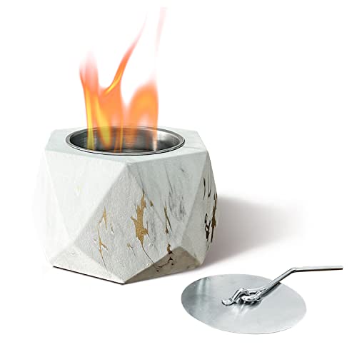 Tabletop Fire Pit Ethanol Fire Pit Portable Fire Concrete Bowl Pot Fireplace Portable Mini Fire Pit for Parties and Gifts Smokeless and Odorless (White)