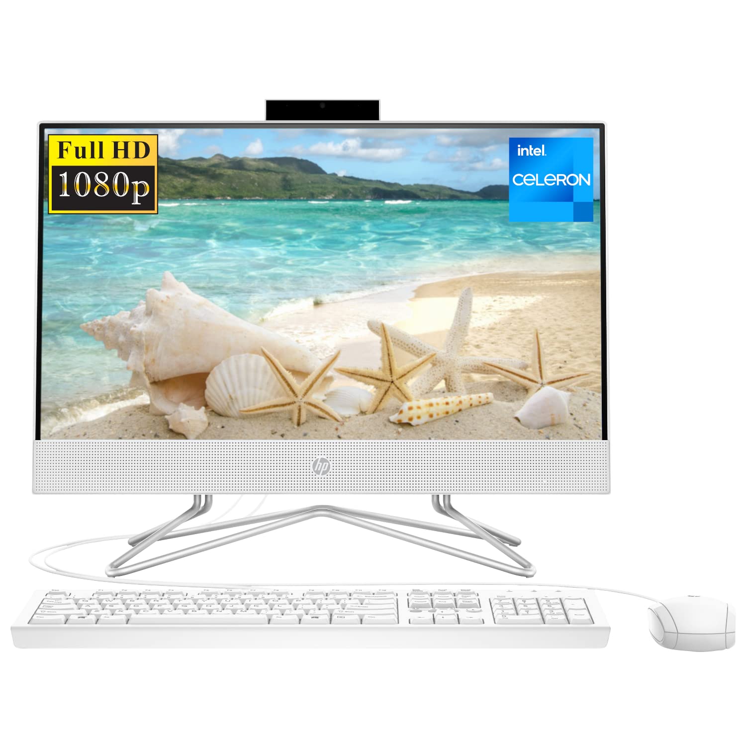 HP All-in-One Desktop, 21.5" FHD Display, Intel Celeron J4025, 16GB RAM, 1TB SSD, Webcam, Wired Keyboard&Mouse, WiFi, HDMI, RJ-45, Windows 11 Home, White