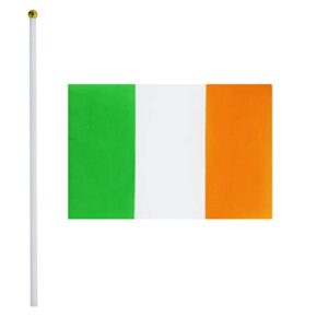 FWIW 50 Pack Ireland Irish Flag Small Mini Ireland Hand Held Stick Flags Banner Saint Patrick's Day Party Outdoor Yard Decorative