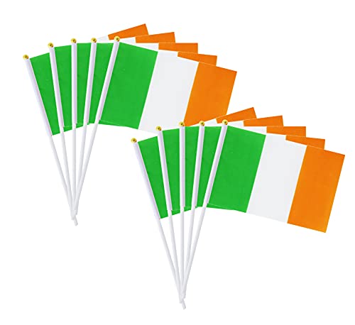 FWIW 50 Pack Ireland Irish Flag Small Mini Ireland Hand Held Stick Flags Banner Saint Patrick's Day Party Outdoor Yard Decorative