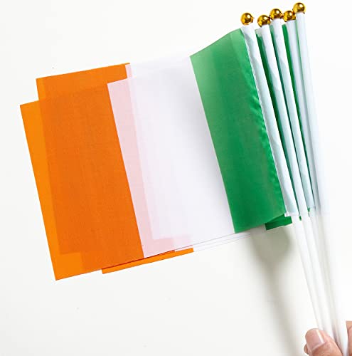 FWIW 50 Pack Ireland Irish Flag Small Mini Ireland Hand Held Stick Flags Banner Saint Patrick's Day Party Outdoor Yard Decorative