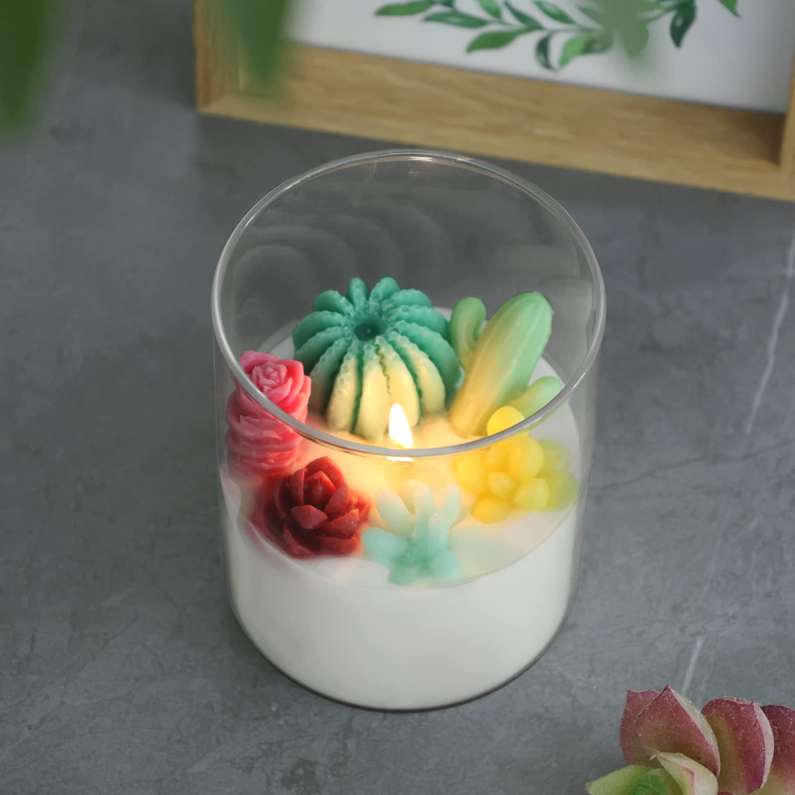 Tuitessine Succulent Cactus Terrarium Candles with Bamboo Lid Natural Wax Cute Succulent Scented Catcus Candle for Plant Lovers Teacher Appreciation Mother's Day Gift Spa Home Decoration