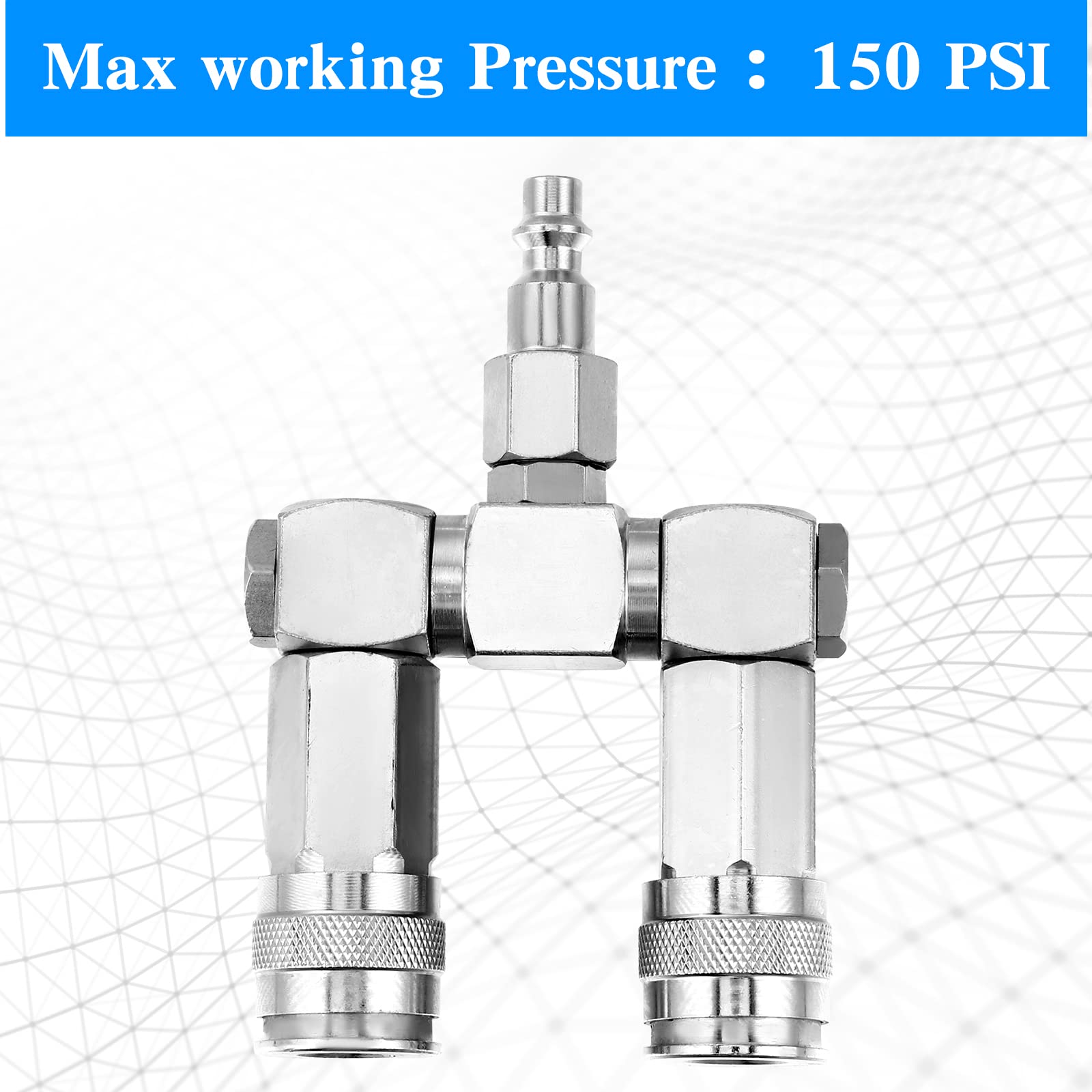 2 Pcs Air Hose Connectors 2 Way Air Hose Splitter Fittings 1/4 in NPT Air Compressor Fittings High Pressure Resistance Air Manifold Swivel 360 Degrees Connectors Air Compressor Accessories