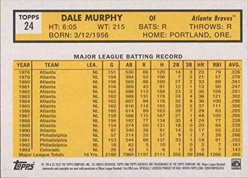 2022 TOPPS ARCHIVES #24 DALE MURPHY 1963 TOPPS BRAVES BASEBALL MLB