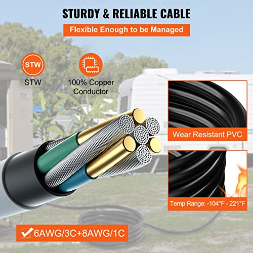 VEVOR 20 FT 50 Amp Generator Extension Cord STW 6/3 + 8/1 Generator Cord 125V 250V UL Listed Generator Power Cord N14-50P & SS2-50R & CS6364 Twist Lock Connectors