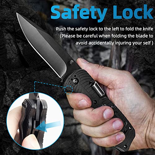 Pocket Knife, Christmas Stocking Stuffers 7 In 1 Multitool Stainless Steel Folding Knife with Screwdrivers Safety Lock Camping Accessories Survival Gear Gifts for Him Men Dad Husband Boyfriend (Black)