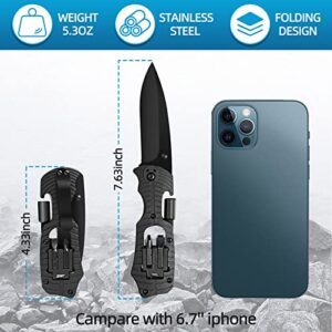 Pocket Knife, Christmas Stocking Stuffers 7 In 1 Multitool Stainless Steel Folding Knife with Screwdrivers Safety Lock Camping Accessories Survival Gear Gifts for Him Men Dad Husband Boyfriend (Black)