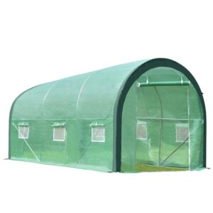 aoodor 12 x 7 x 7ft. portable walk-in tunnel greenhouse, large heavy duty gardening plant house with 2 zippered doors 6 screen windows for backyard, outdoor - green