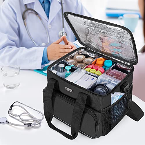 Trunab Insulated Medical Bag with Adjustable Dividers, Medicine Supplies Water-Resistant Bag for Home, Travel, Camping, Empty Bag - Patented Design,Black