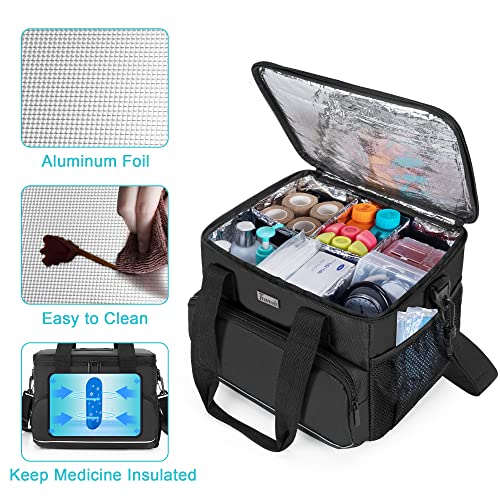 Trunab Insulated Medical Bag with Adjustable Dividers, Medicine Supplies Water-Resistant Bag for Home, Travel, Camping, Empty Bag - Patented Design,Black