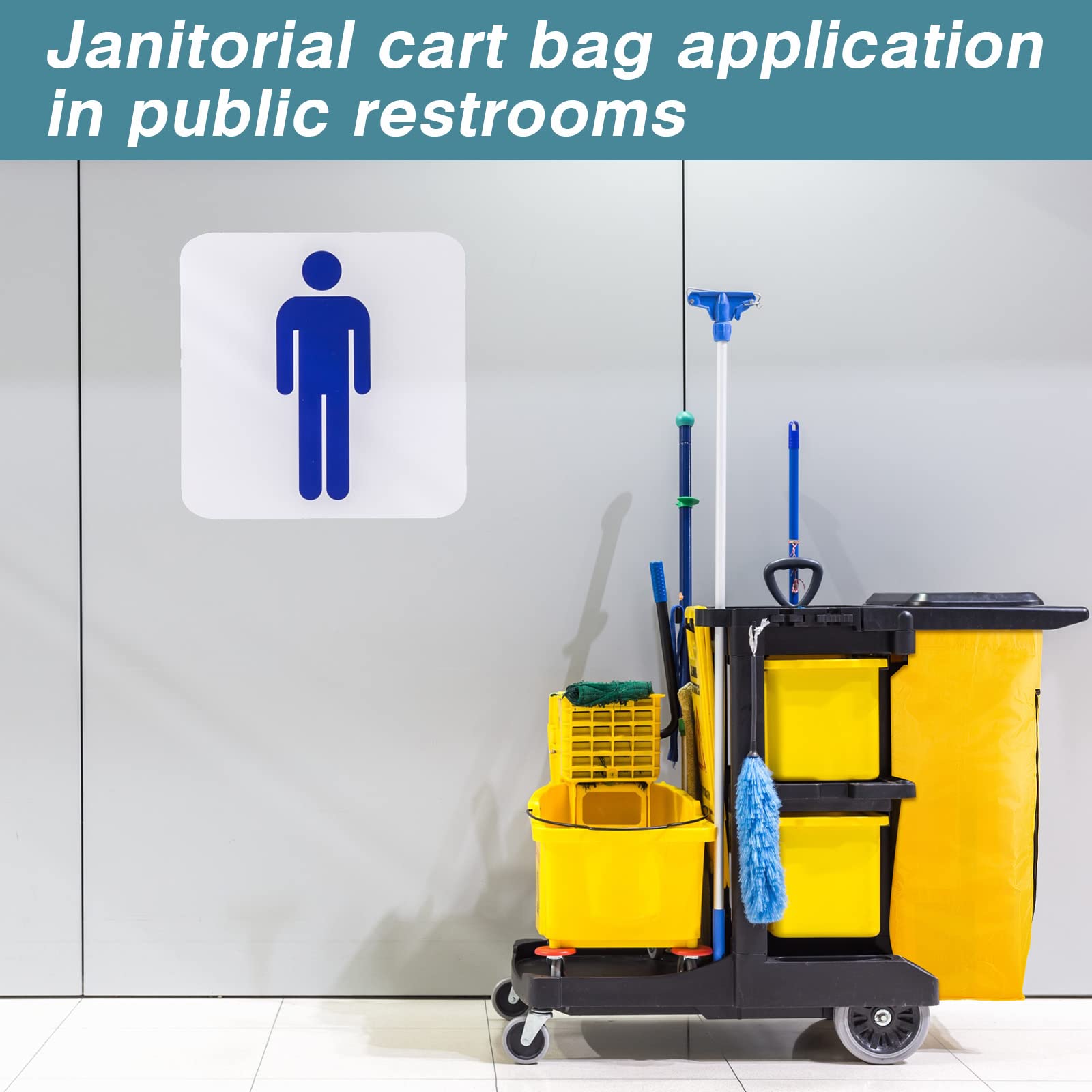 Cleaning Cart Bag Zippered Front Replacement Janitorial Cart Bag 24 Gallon Large Capacity Commercial Cleaning Bags for Cleaning Cart Housekeeping Carts, Yellow (26.5 x 15.5 x 10.5 Inch)