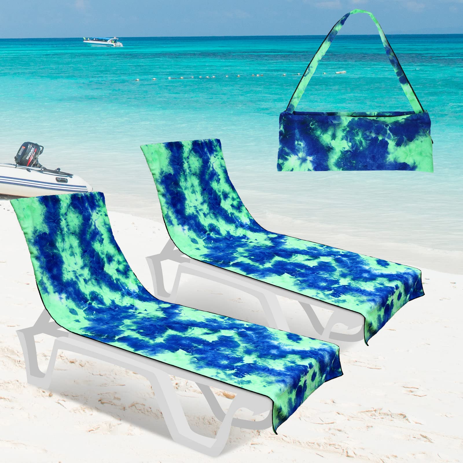 2 Pcs Beach Chair Cover Tie Dye Lounge Chair Towel Cover Pool Chair Cover Microfiber Chaise for Sunbathing Patio Pool Beach Hotel, Easy to Carry Around, 30 x 83 Inch