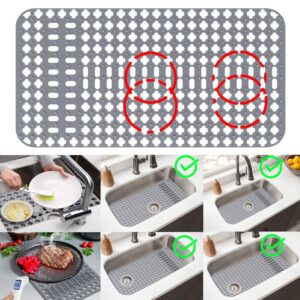 28.2''x14.2'' silicone sink protector for kitchen sink, no-slip sink grid accessories heat resistant kitchen sink mat for bottom of stainless steel/porcelain sink,rear drain