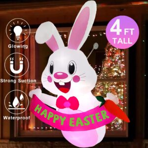 4 FT Easter Inflatable Outdoor Decorations Bunny Broke Out from Window, Easter Blow-up Yard Decorations with Banner, Build-in LED Lights, Easter Inflatable Decor for Holiday Party, Indoor, Lawn