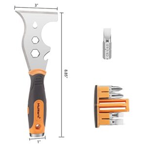 MulWark 16-in-1 Painter's Tool,3” Putty knife Drywall Paint Scraper,Multi-Painter's Stainless Steel Tool,Spealloy Paint Scraper, Taping knife,Hammer Head Soft Grip Handle,Nut Wrench Screw Bits inside