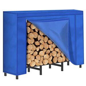 YBING 4ft Outdoor Firewood Rack with Cover, Waterproof, Heavy Duty, Large Capacity, Adjustable Metal Material, Blue