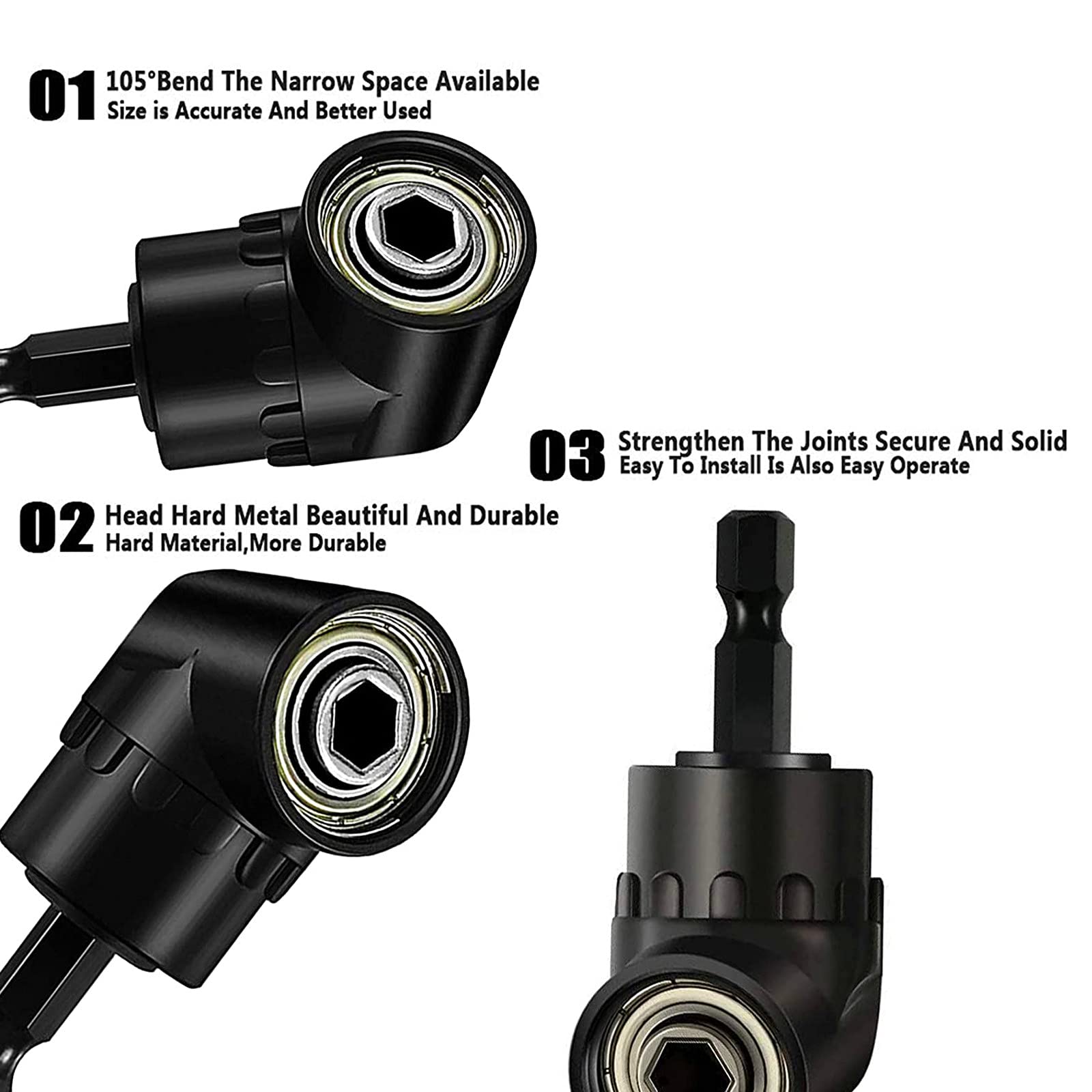 4-in-1 Impact Square Drive Adaptor, 360° Rotatable 1/4 3/8 1/2 In Impact Grade Socket Adapter Set with 105° Right Angle Driver Extension Screwdriver Drill Attachment for Household Workplace Industry